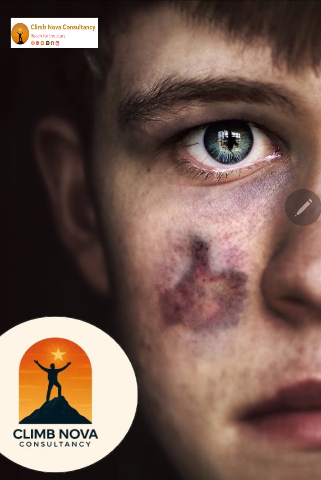 Close-up image representing a child affected by domestic abuse and harm